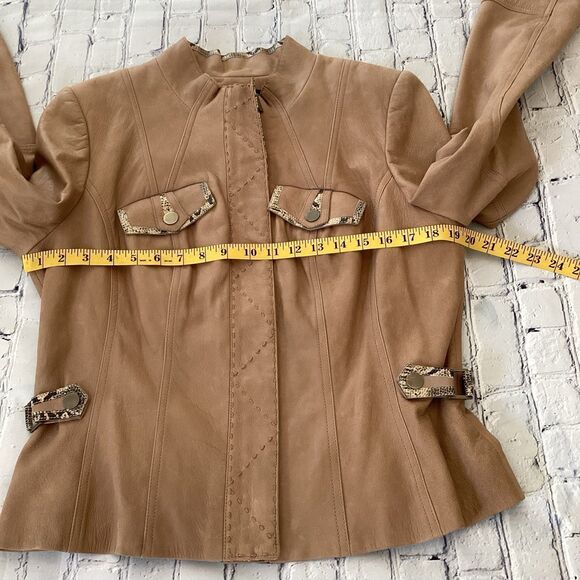Etcetera Jacket Women’s Size 14 Tan 100% Leather with Faux Snakeskin Accents - Picture 8 of 12